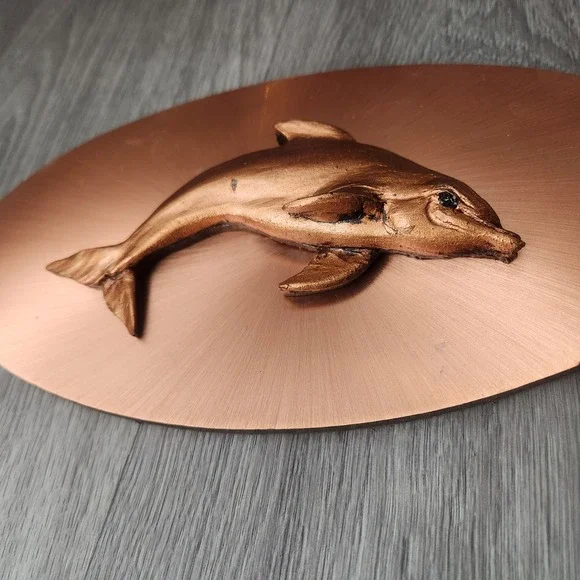 Vintage Dolphin Wall Plaque 3D Sculpted Metal Art Copper Bronze Nautical‎ Decor