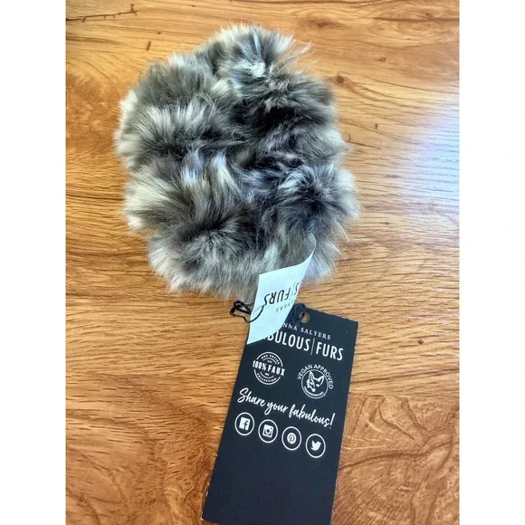 Donna Salyers Fabulous Furs Faux Fur Hair Scrunchie Grey One Size NWT