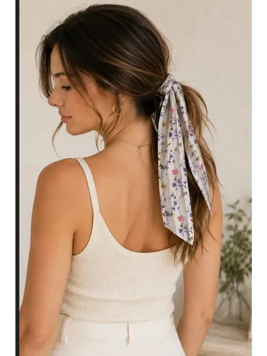 Baby Doll Floral Bloomcore Dainty Striped Women's Hair Piece Scarf