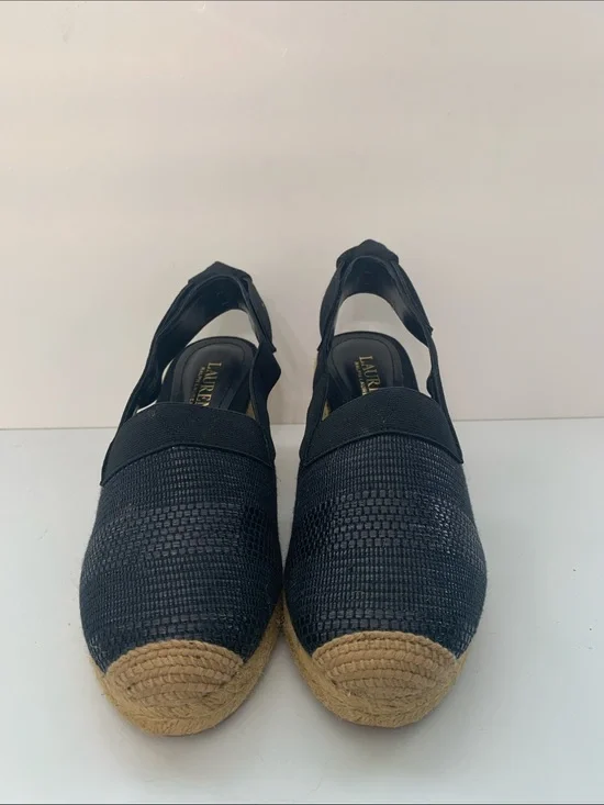 Lauren Ralph Lauren Black Woven Espadrille Slingback Wedges Size 7B
