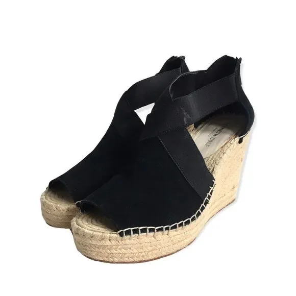 🔃Kenneth Cole Black Suede Espadrille Wedge Sandals