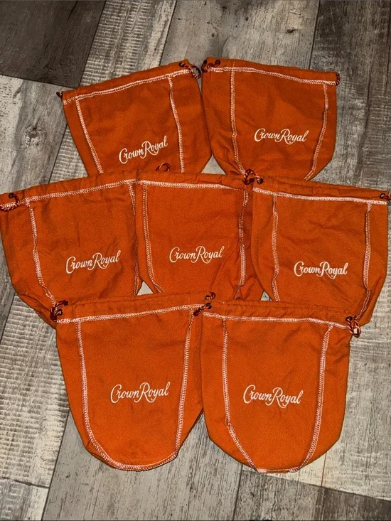 Crown Royal Orange/tan Drawstring Pouches - medium size (appx) 8.5x7.5 Set of 7