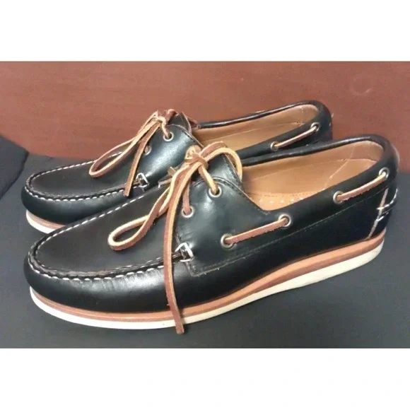 Allen Edmonds Men Blue Westbrook Leather Boat Two Eyelet Casual Shoes Size 8.5