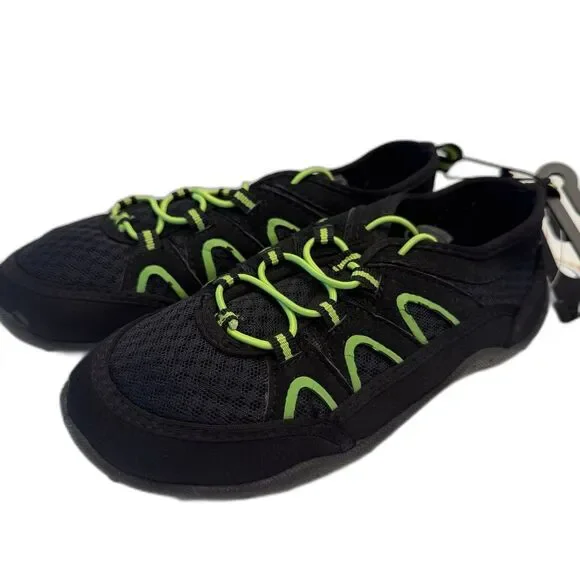 OP Boys Aqua Sock Water Shoes Black Neon Green Size M 13/1 Beach Pool