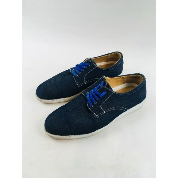 Faranzi Sneaker Men's Size 12‎ Navy Blue Denim Canvas Oxford Boat Shoes Lace Up