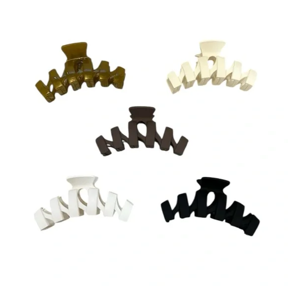 Set of 5 Neutral Colored Large Hair Claws (Cream, White, Bronze, Black, Brown)