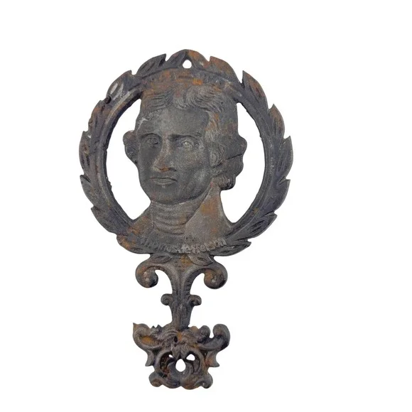 Thomas Jefferson Cast Iron Trivet Wall Plaque‎ Portrait Relief Rustic Patina