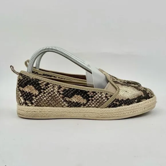 Clarks Snakeskin Espadrille Flats Size 8 Slip On Comfort Neutral Python Print