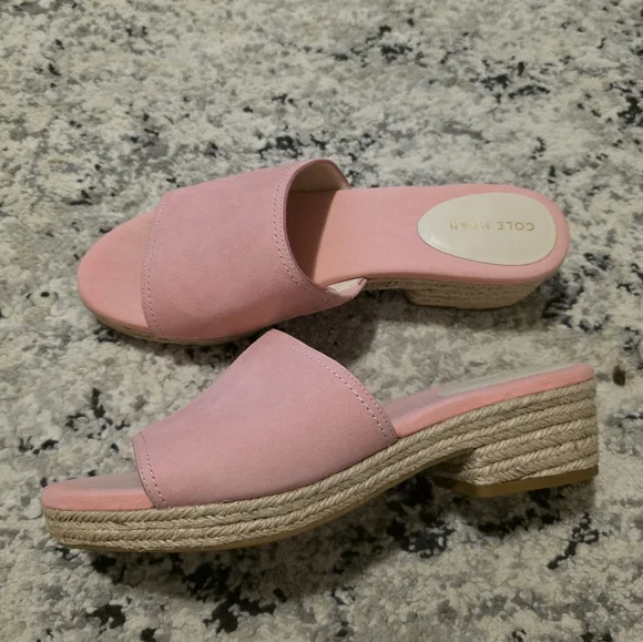 Cole Haan Leather Canvas Espadrilles Sandals Pink Womens 8.5 Preppy Boho