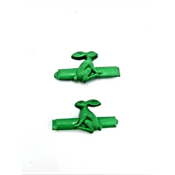 Vintage Goody Snap-Tight Girl Barrettes Set Rabbit Bunny Green