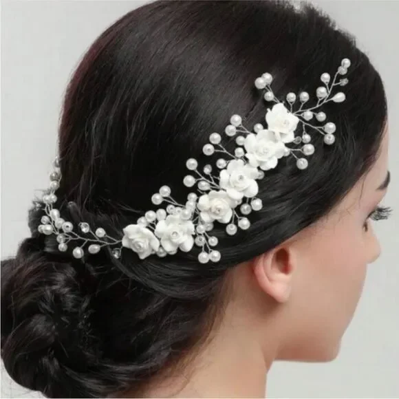 Wedding Bridal Hair Comb Hair Vine Flowers Pearls