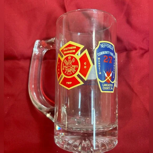 Lancaster County Firefighter Themed Glass Beer Mug- NEFFSVILLE Eden Mannheim