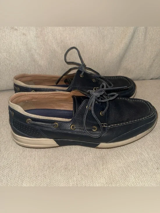 Tommy Bahama Relaxology Mens 12D Boat Shoe Navy Leather Casual Preppy TB7M00103