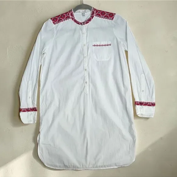 J. Crew White Tunic with Red Patterned Details