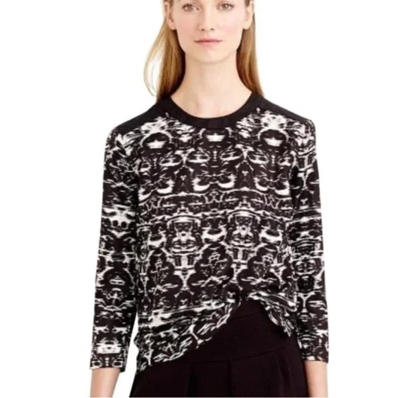 J. Crew Black & White Ikat Blouse Top Size 0