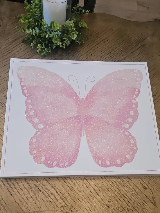 Pink Glitter Butterfly Wall Art
