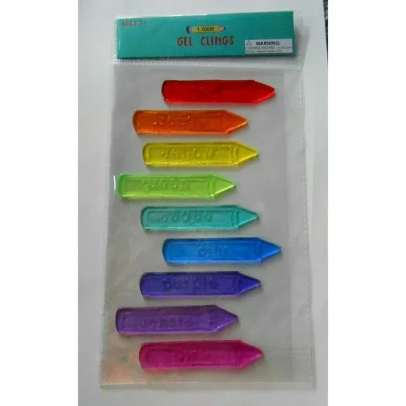 NEW Gel Window Clings Stickers 9‎ ct Rainbow Colors Crayons Educational Learning