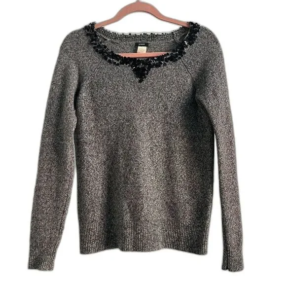 J.Crew Y2K Sequin Lambswool Sweater Cozy Grey Layer