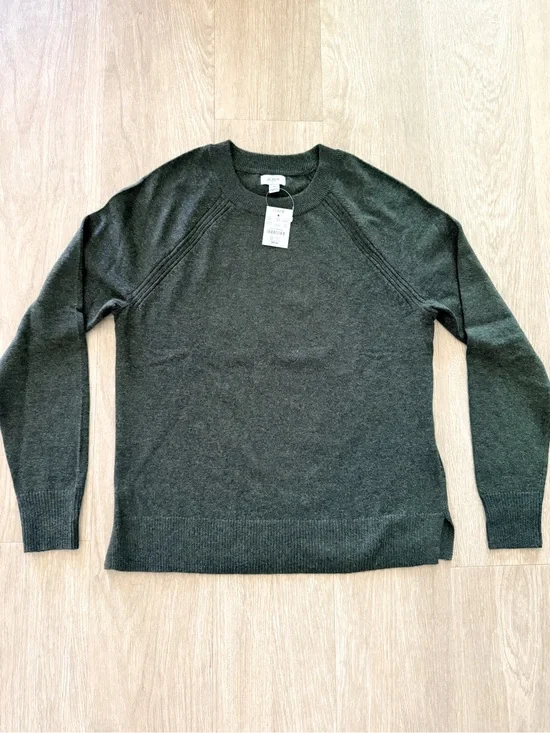 J. Crew Crewneck Sweater in Dark Olive Green