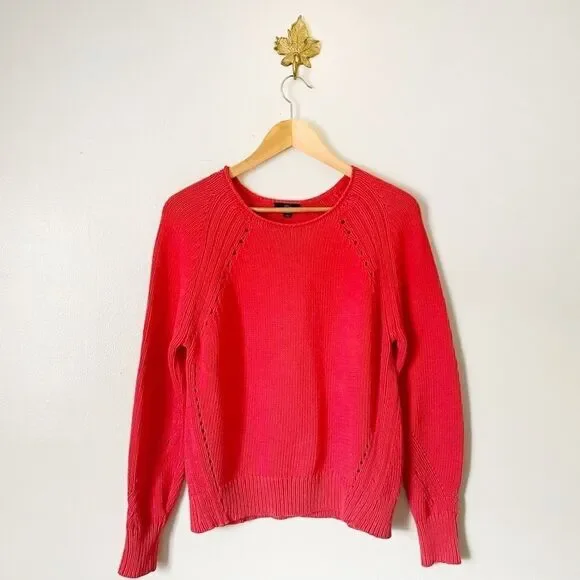 J. Crew Red Orange Cotton Pointelle stitching pullover sweater size Small