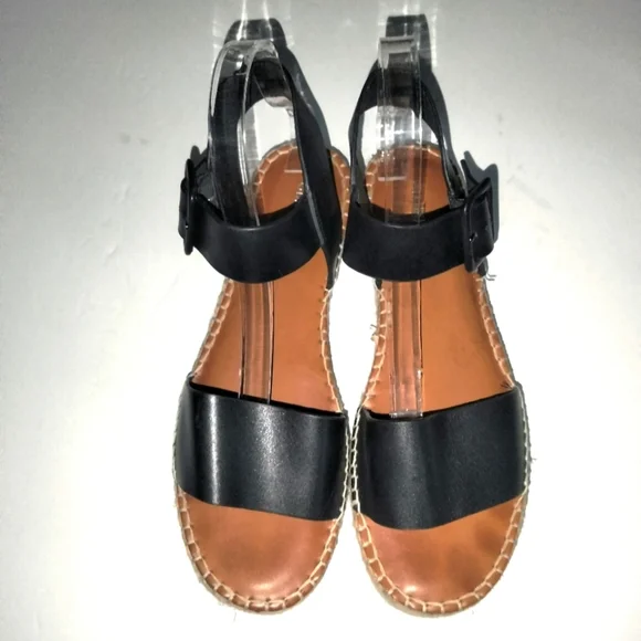 Gianni Bini (Size 10) Black Open Toe Ankle Strap & Buckle Platform Espadrilles
