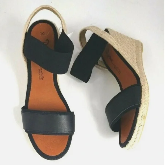 Dalson Espadrilles Open-Toe Wedge Women's 10 Black Handmade Spain NWT