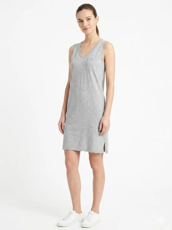 J. Crew Light Gray Sleeveless V-Neck Tee Dress