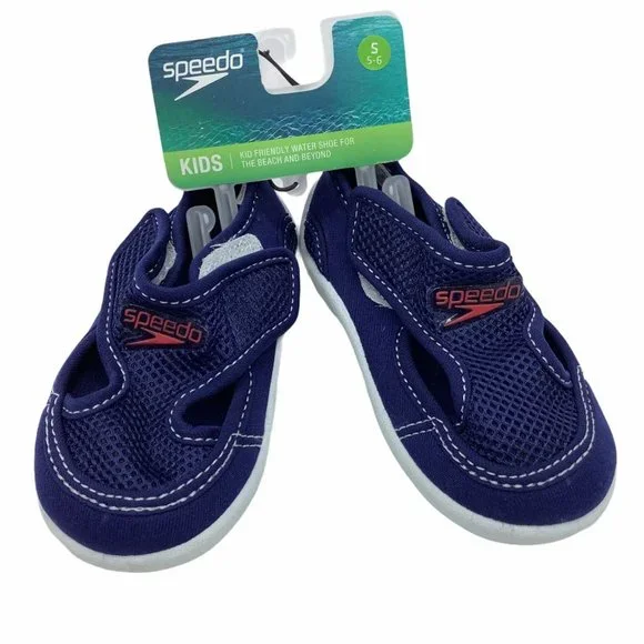 NEW Speedo Kid Toddler Blue Red Adjustable Water Shoes Size Small 5-6 NWT‎