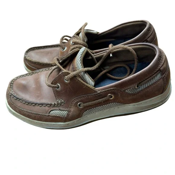 Sebago Bar‎ Harbor Walnut Leather Boat Shoes Mens 8M B24267 Brown Mesh Loafers