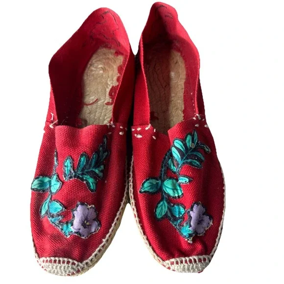 Artesania Sandals Womens 36 US 6 Red White Embroidered Espadrille Boho‎