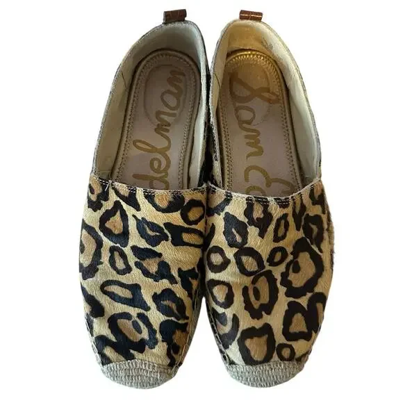 Sam Edelman Khloe Calf Hair Leopard Print Espadrille Slip On Loafers Size 8