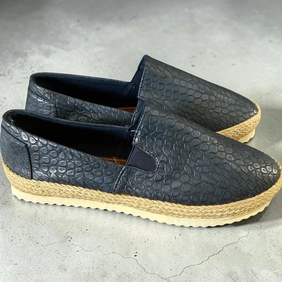 Electric Karma Lulu Espadrille Navy Blue Snakeskin Slip On Platform‎  sz 10
