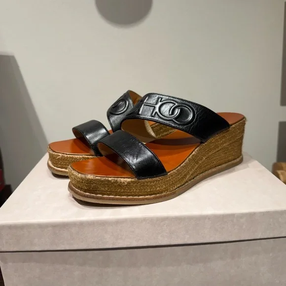 Jimmy Choo Ocho Black‎ and Brown Espadrille Wedge Shoes