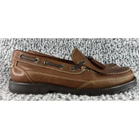 Bass Boat Shoes Mens 10 M Futures Brown Leather Slip On Fringe‎ Tasseled Casual