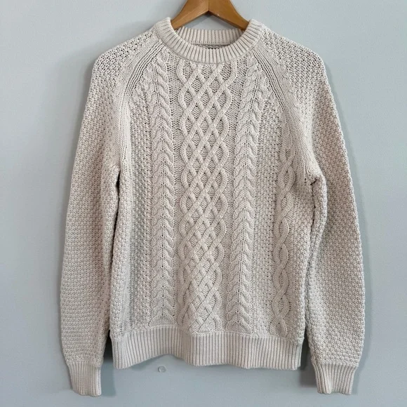 J. Crew Cream Classic Cable Knit Chunky Cotton Crewneck Sweater Women’s Size S