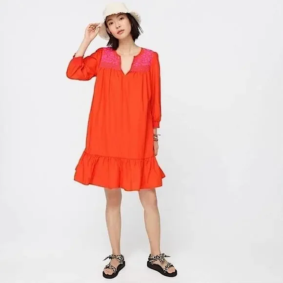 J. Crew Leda Embroidered Popover Dress (Small)