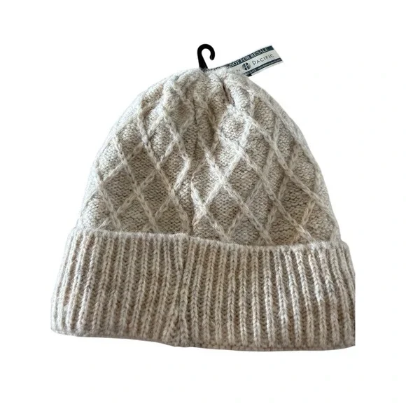 Scala Women's Honeycomb Knit Beanie BIRCH WHITE Lined With Faux‎ Fur