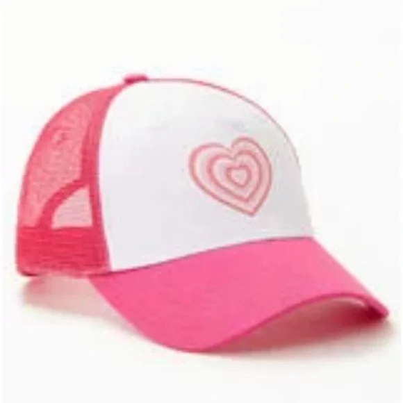 Pink Heart Trucker Hat  Cute Pink & White Mesh Snapback Cap  y2K Aesthetic