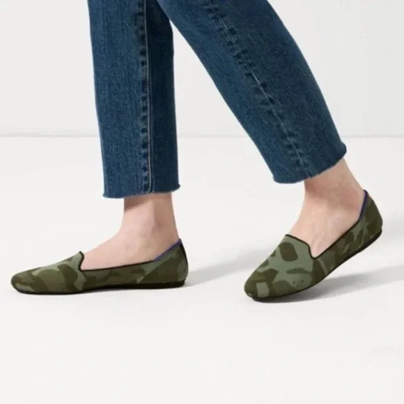 Rothy’s Olive and Shake Green Camo Loafers Size 7.5