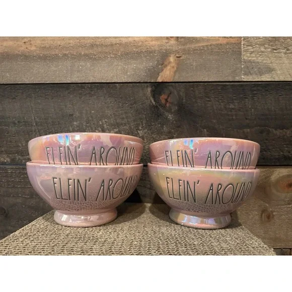 Rae Dunn Ceramic Iridescent Pink 5.5in‎ Elfin' Around Bowl Set of 4 NEW