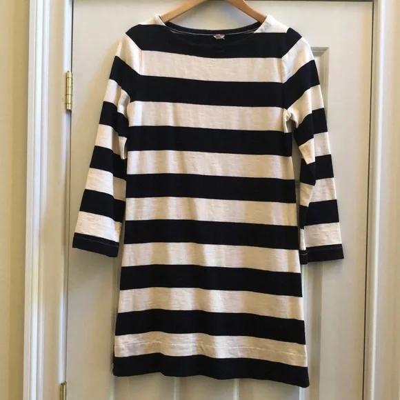 J. Crew Striped Dress Navy Ivory XS