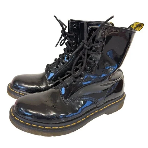 Dr. Martens 1460 Black Patent Leather 8 Hole Lace-Up Unisex Boots Shoes Size 9