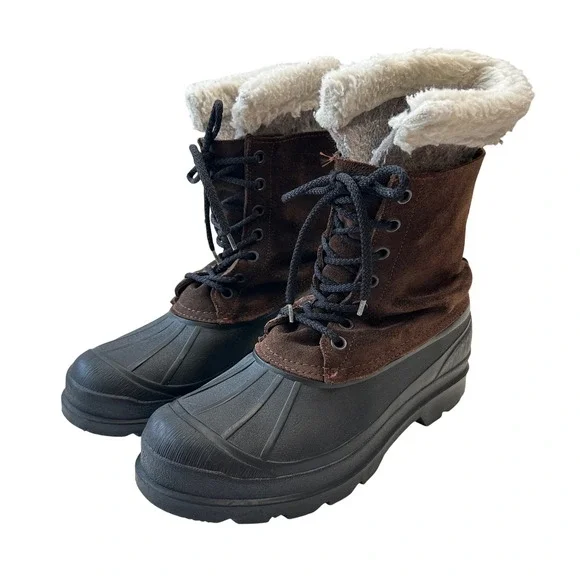 Kamik Wool Duck Boots Winter Snow Boots Lace Up Warm Brown Black Mens Size‎ 9