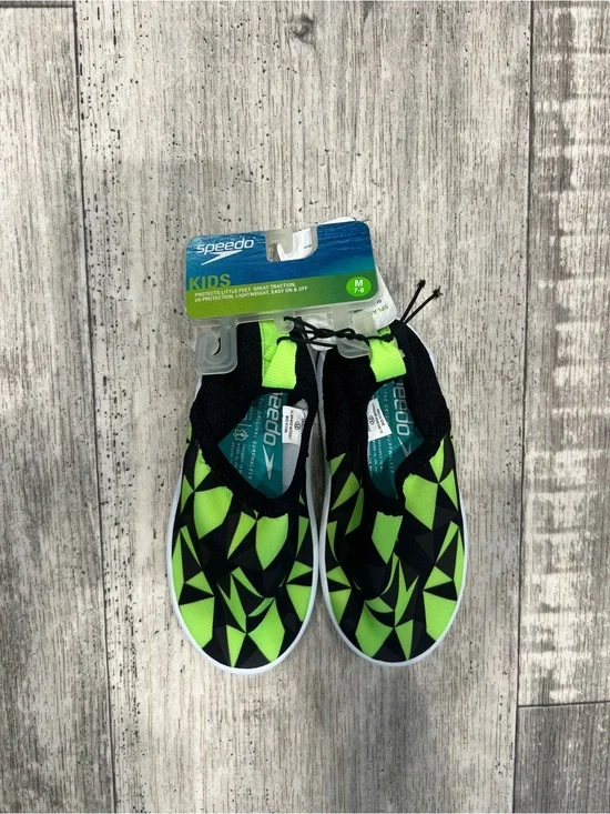 Speedo Neon Green & Black Kids Water Slip-Ons Size M (7-8)