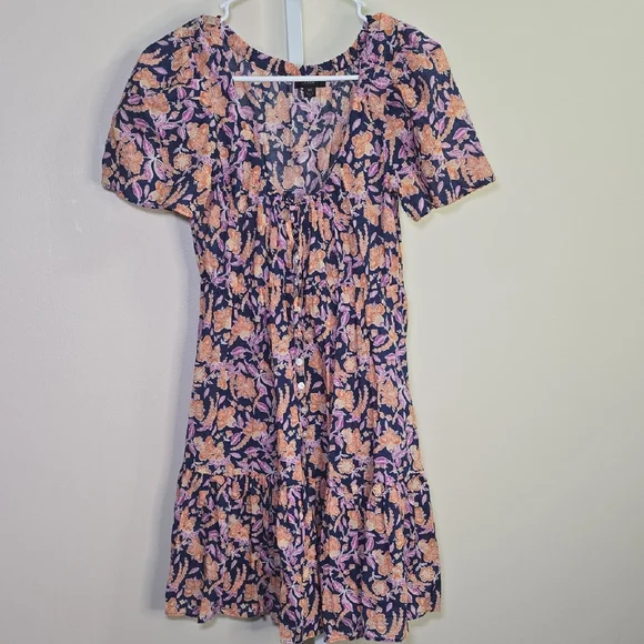 J.‎ Crew Vibrant Floral Dress in Blue and Orange