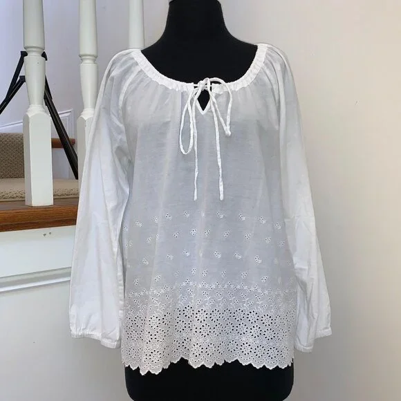 J.Crew Sz 8 Eyelet White Womens Long sleeve shirt