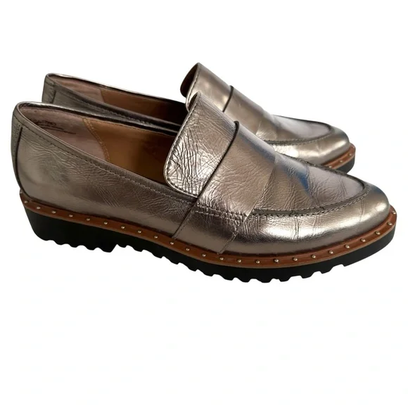 Halgoen Emily Studded Metalic Leather Chunky Y2K Loafers Flats Size 7.5
