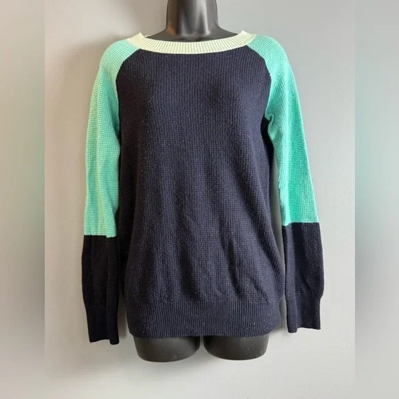 J. Crew Wool Blend Colorblock Waffle Knit Sweater Womens Sz M 18