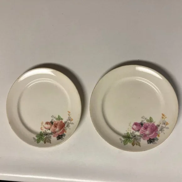 Vintage Salad Plates (2) 6 Inches with Pink & Blue Flowers / Roses