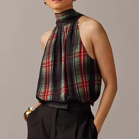 J. Crew tartan chiffon blend necktie Halter